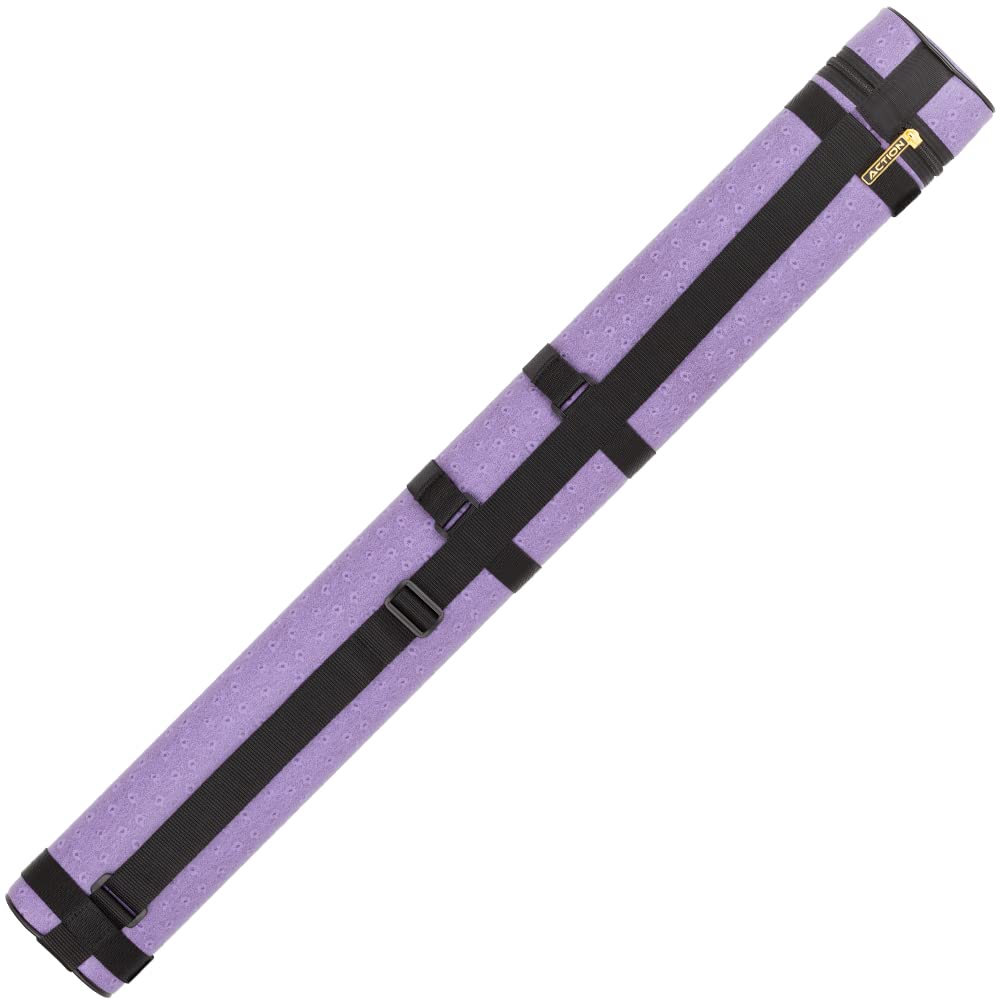 Action 34'' Long Pool Cue Hard Carrying Case - Holds 2 Butts & 2 Shafts Separate Molded Tubes Large Zippered Accessory Pockets A