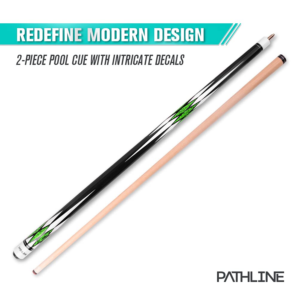 Pathline Pool Cue Stick - 58 Inch Canadian Maple Billiard Pool Stick (Green 19Oz)