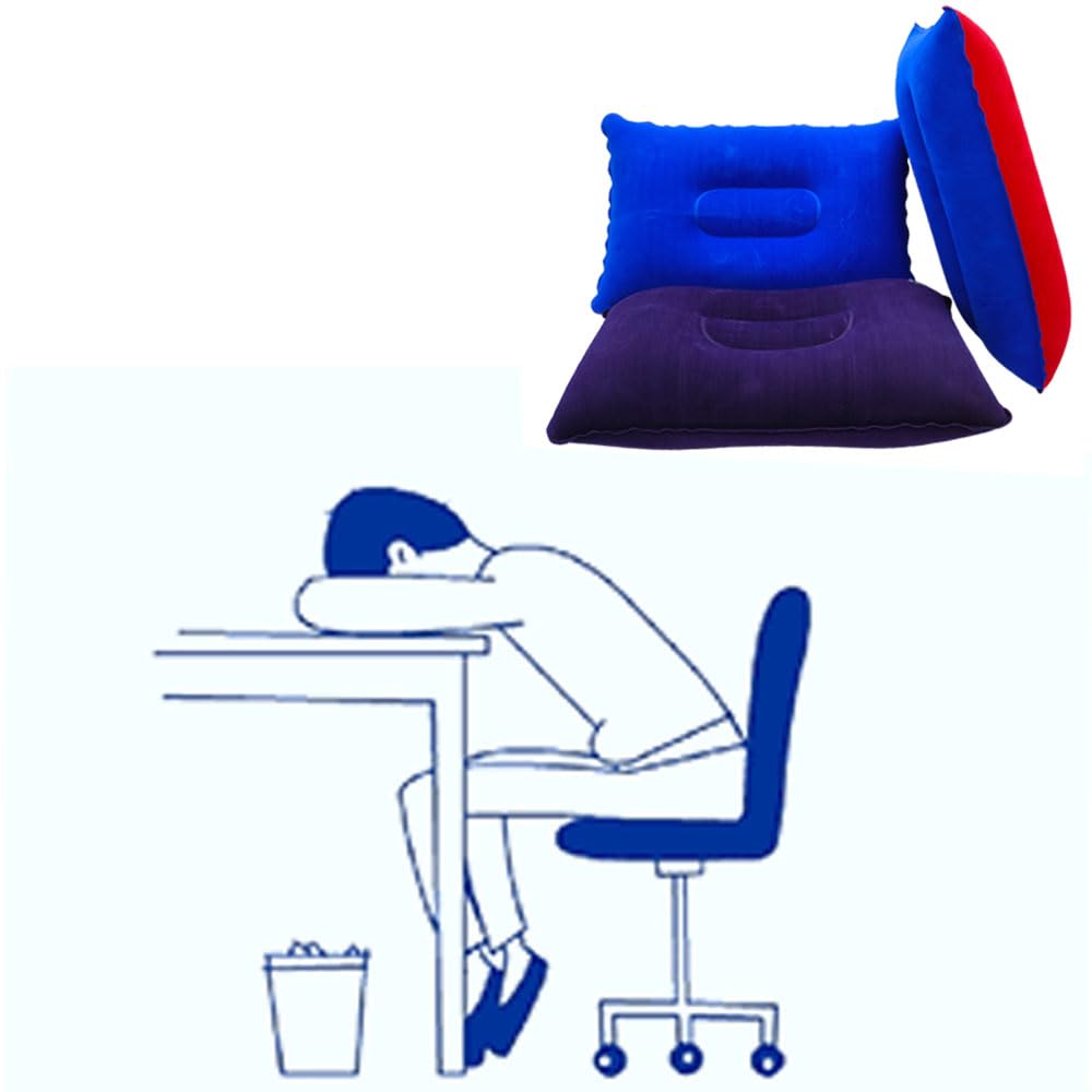 Mxjzw 3 Pack Ultralight Inflatable Pillow Small Squared Flocked Fabric Air Pillow Beach Pillow For Camping,Napping,Desk Rest,Hik