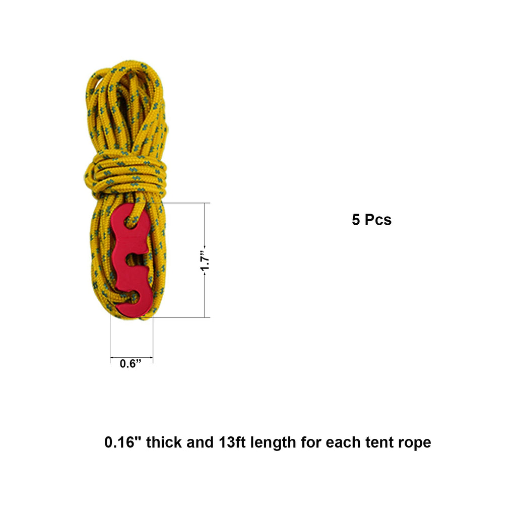 5 Pcs 13Ft Reflective Guyline With Tent Rope Tensioners High-Strength Tent Paracord Awning Aluminum Cord Adjuster Kit For Campin