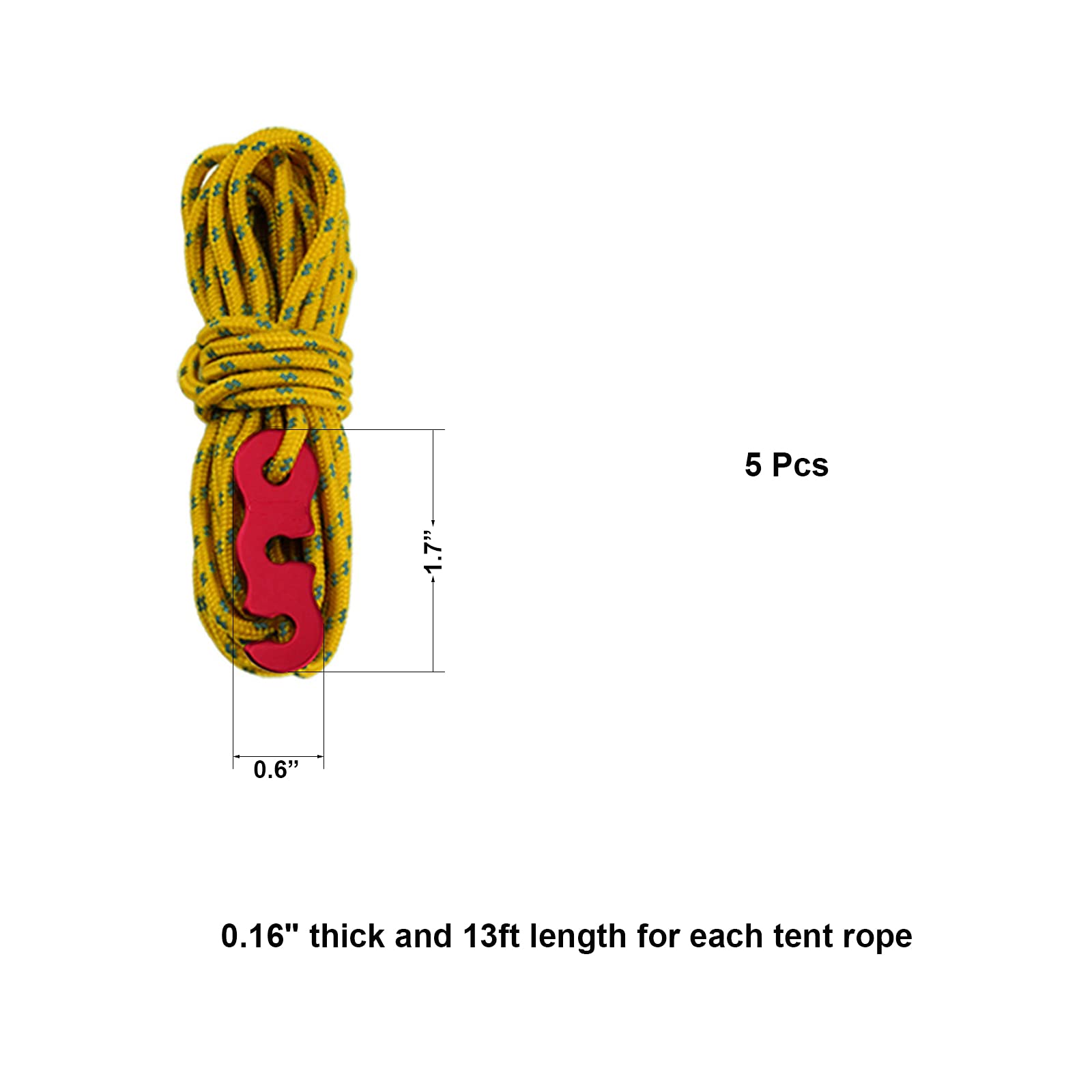 5 Pcs 13Ft Reflective Guyline With Tent Rope Tensioners High-Strength Tent Paracord Awning Aluminum Cord Adjuster Kit For Campin