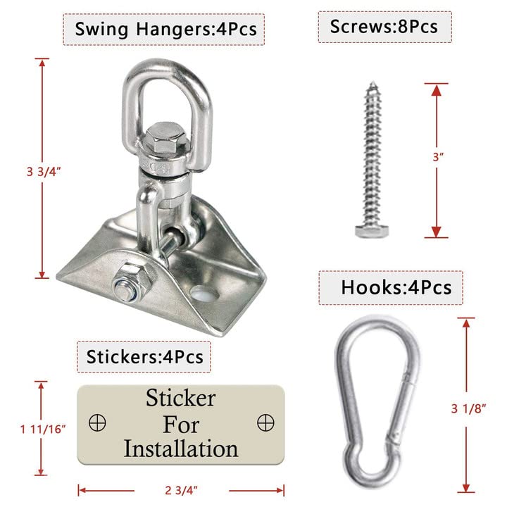 Aisto Heavy Duty Swing Hangers For Wooden Sets 2000 Lb Capacity Hammock Hanger 360 Swivel Stainless Steel Swing Hardware Accesso