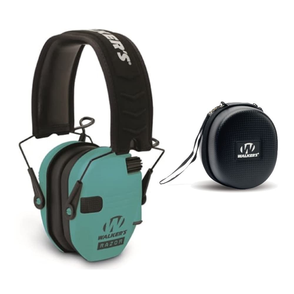 Walker's Razor Slim Electronic Shooting Earmuffs (Teal) with Protective Case