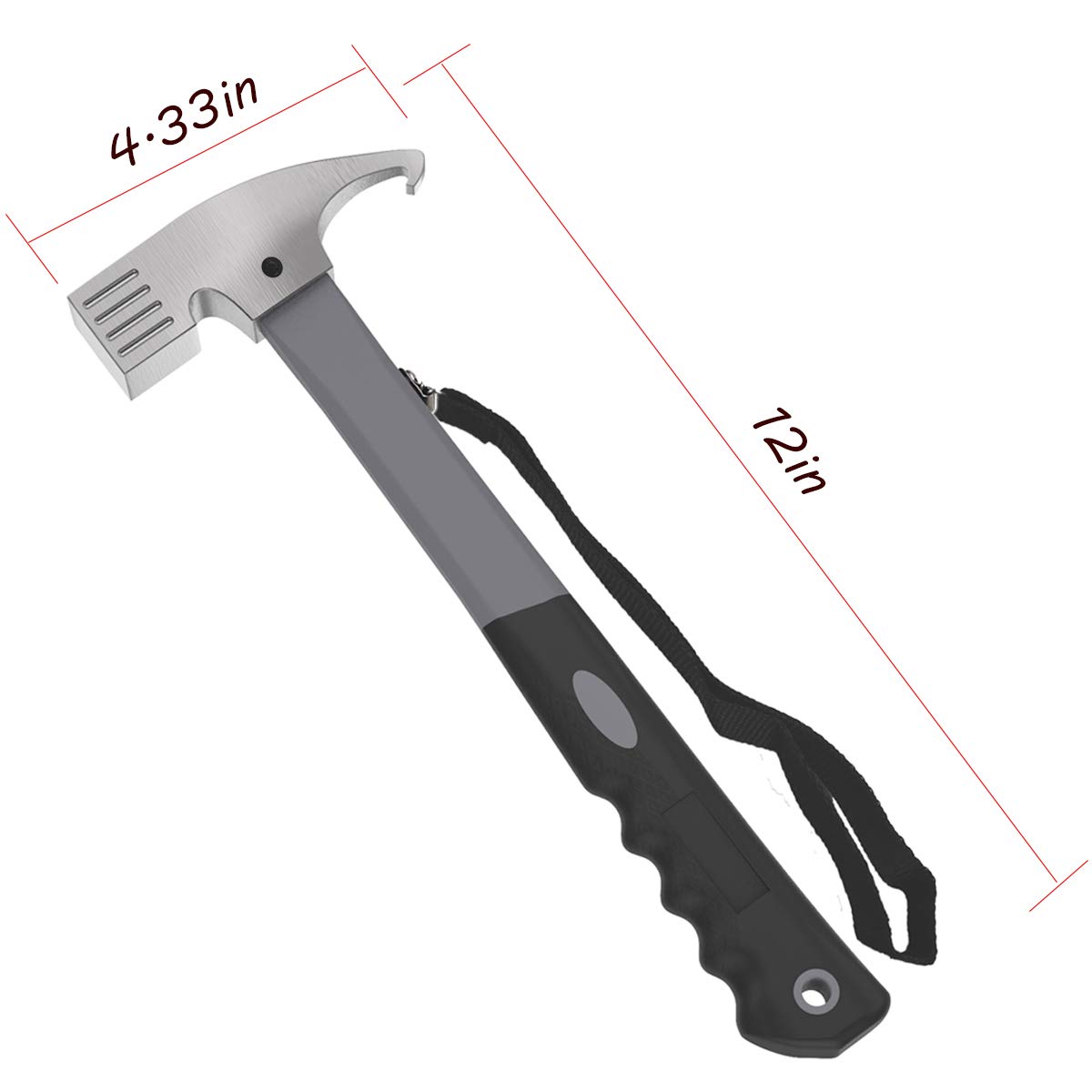 Camping Hammer Heavy Duty With Tent Stake Remover, 12.6'' Steel Tent Hammer - Rubber Covered Handle Tent Mallet With Holding Str