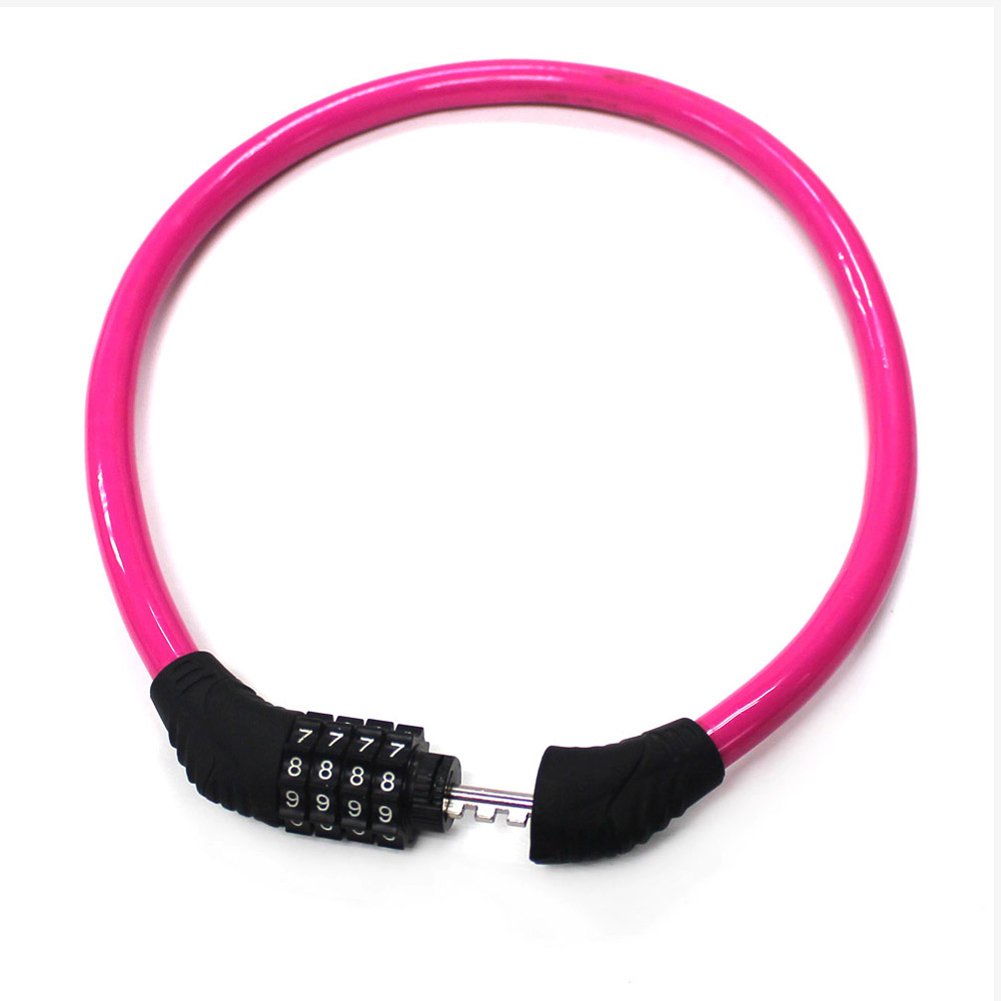 Sanwo Security Bike Lock 4 Digit Resettable Combination Cable Lock For Bicycle , 2 Feet X 1/2 Inch (Pink)