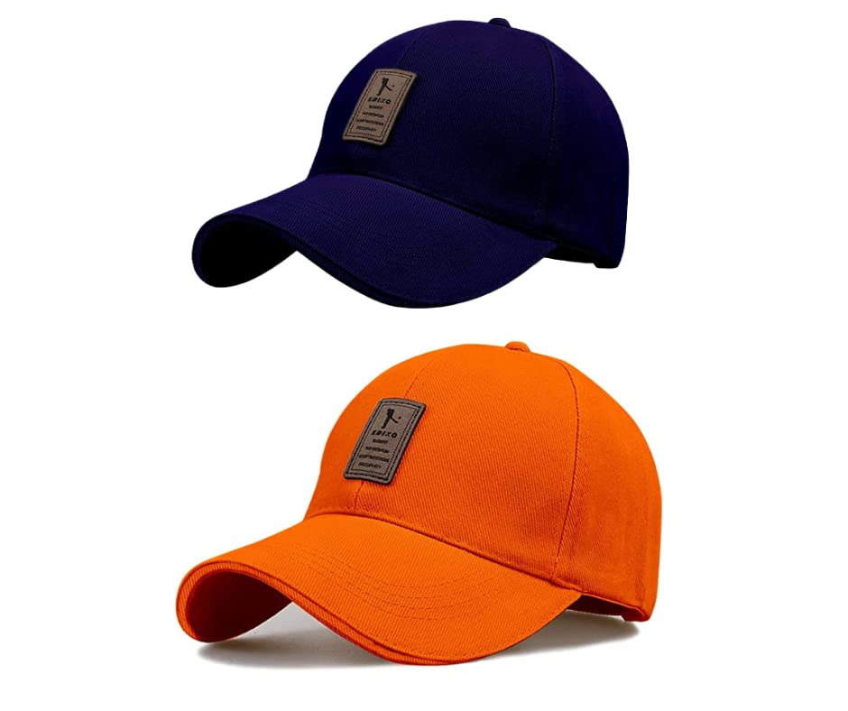 Ediko Cap Combo Pack Of 2 Cotton Cap For MenS And WomenS (Blue & Orange)