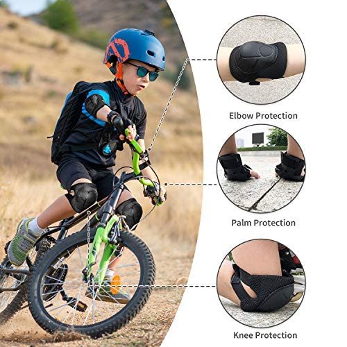 Rundong Kids/Youth Knee Pad Elbow Wrist Pads Guards Protective Gear Set, For Roller Skates,Cycling Bike,Skateboard,Inline Skatin