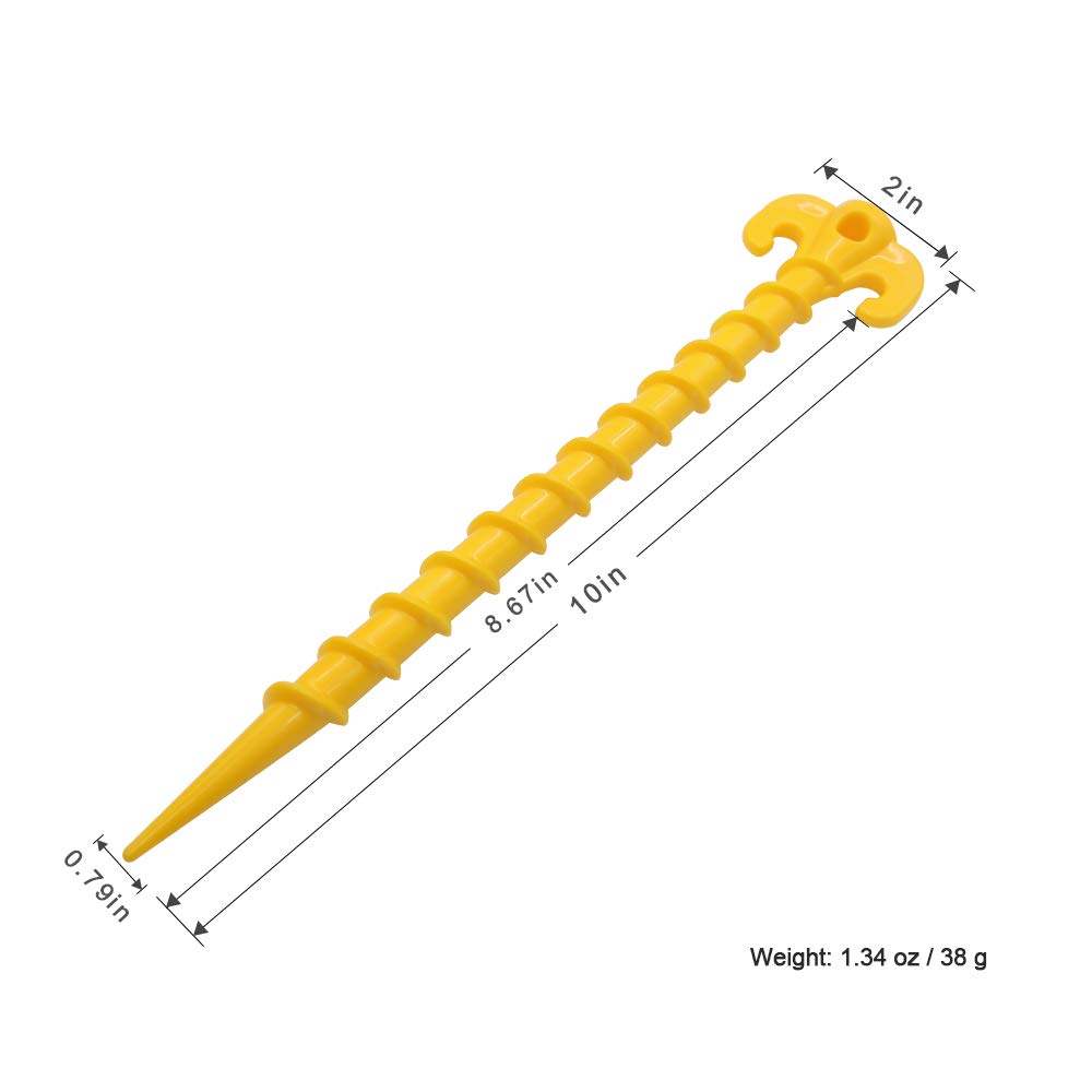 Canopy Stakes Canopy Anchors Beach Tent Stakes Heavy Duty Screw Shape 25 Cm 10 Inch - 8 Pack Yellow