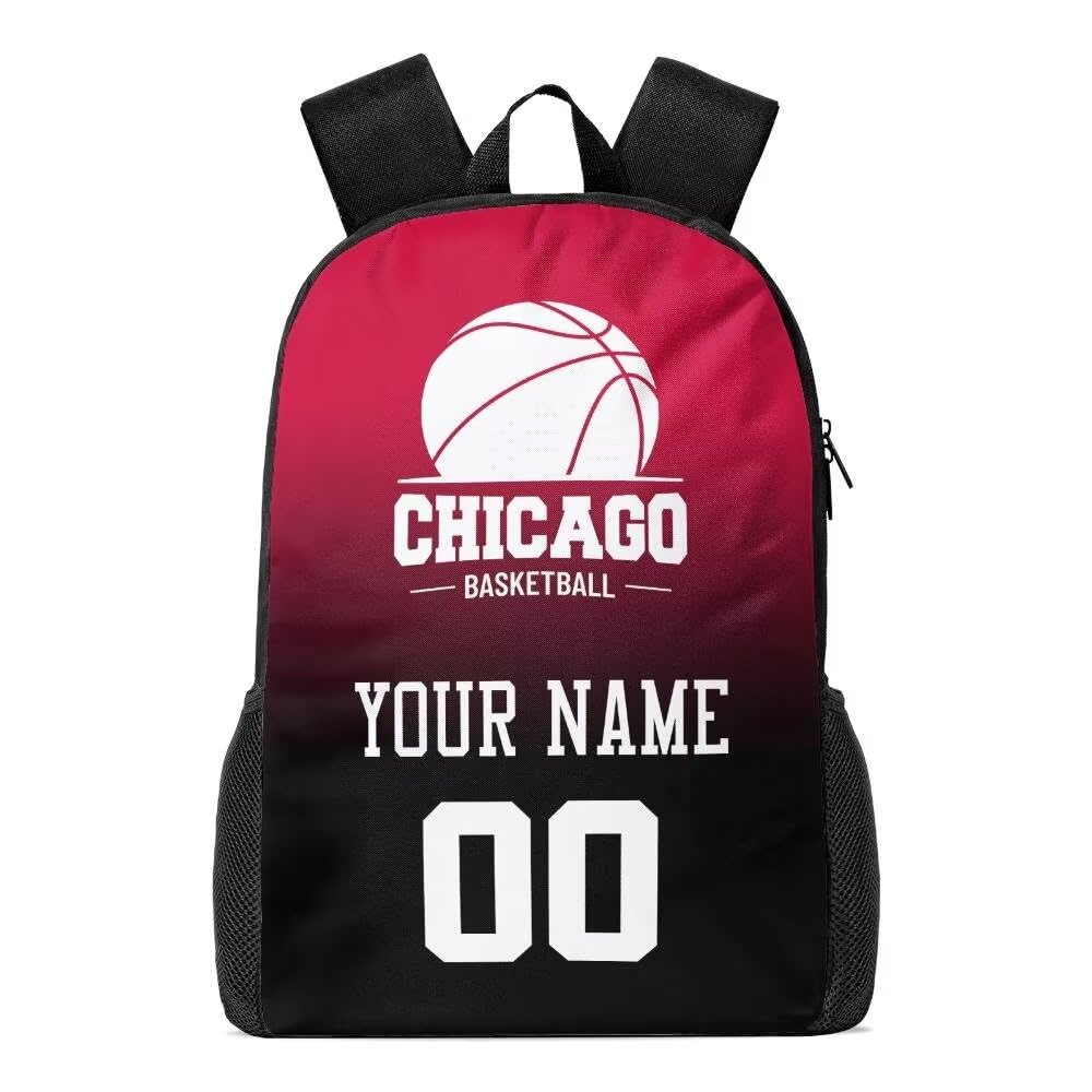 Personalized Chicago Basketball Sports Backpack Custom City Fan Gift Shoulder Bag Add Name and Number Casual Bag