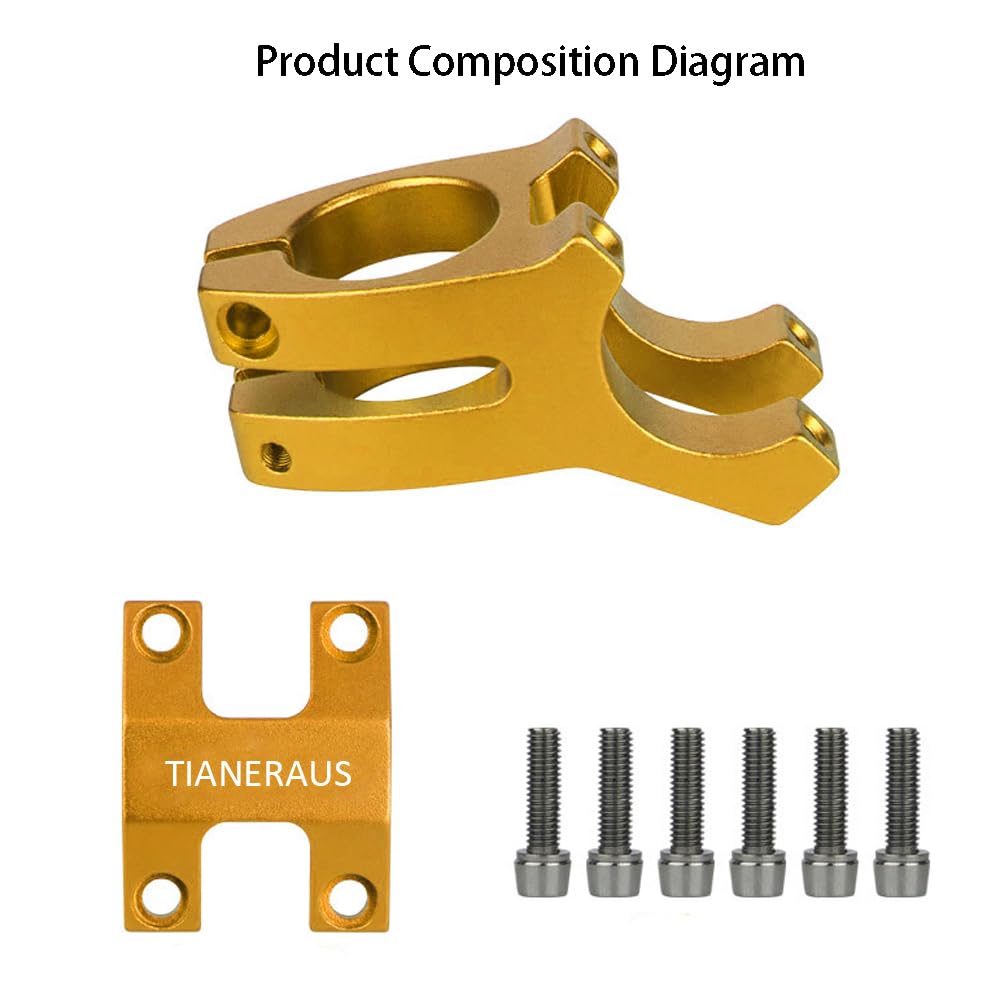 Tianeraus Bike Stem 45Mm Short Bicycle Stem Handlebar Riser Extender For Road Bike, Mountain Bike, Mtb, Bmx, Cycling (Gold)