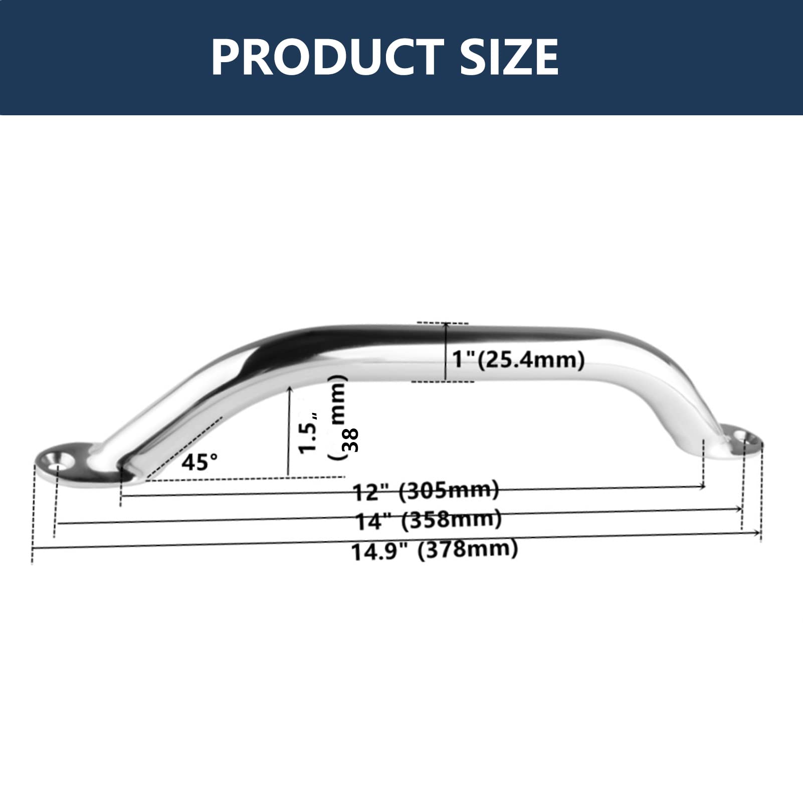 2Pcs Boat Handrail Grab Handle Polished Stainless Steel Round Tube - 12'' Long Marine Grab Handle