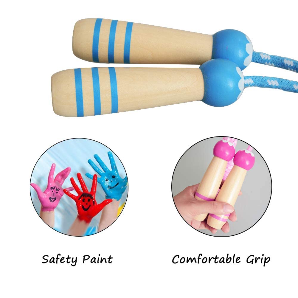 2 Pcs Jumping Rope For Kids, Lorvain Adjustable Skipping Ropes With Wooden Handle Cotton Braided For Boys Girls Jumping Ropes, F