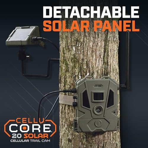 Bushnell Cellucore 20 Solar Trail Camera, Dual Sim Low Glow Hunting Game Camera With Detachable Solar Panel Works With Onx Hunt