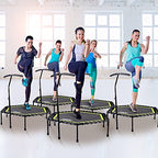 Onetwofit 48'' Silent Mini Trampoline With Adjustable Handle Bar Fitness Trampoline Bungee Rebounder Jumping Cardio Trainer Work