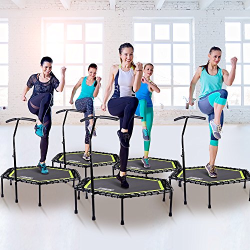 Onetwofit 48'' Silent Mini Trampoline With Adjustable Handle Bar Fitness Trampoline Bungee Rebounder Jumping Cardio Trainer Work