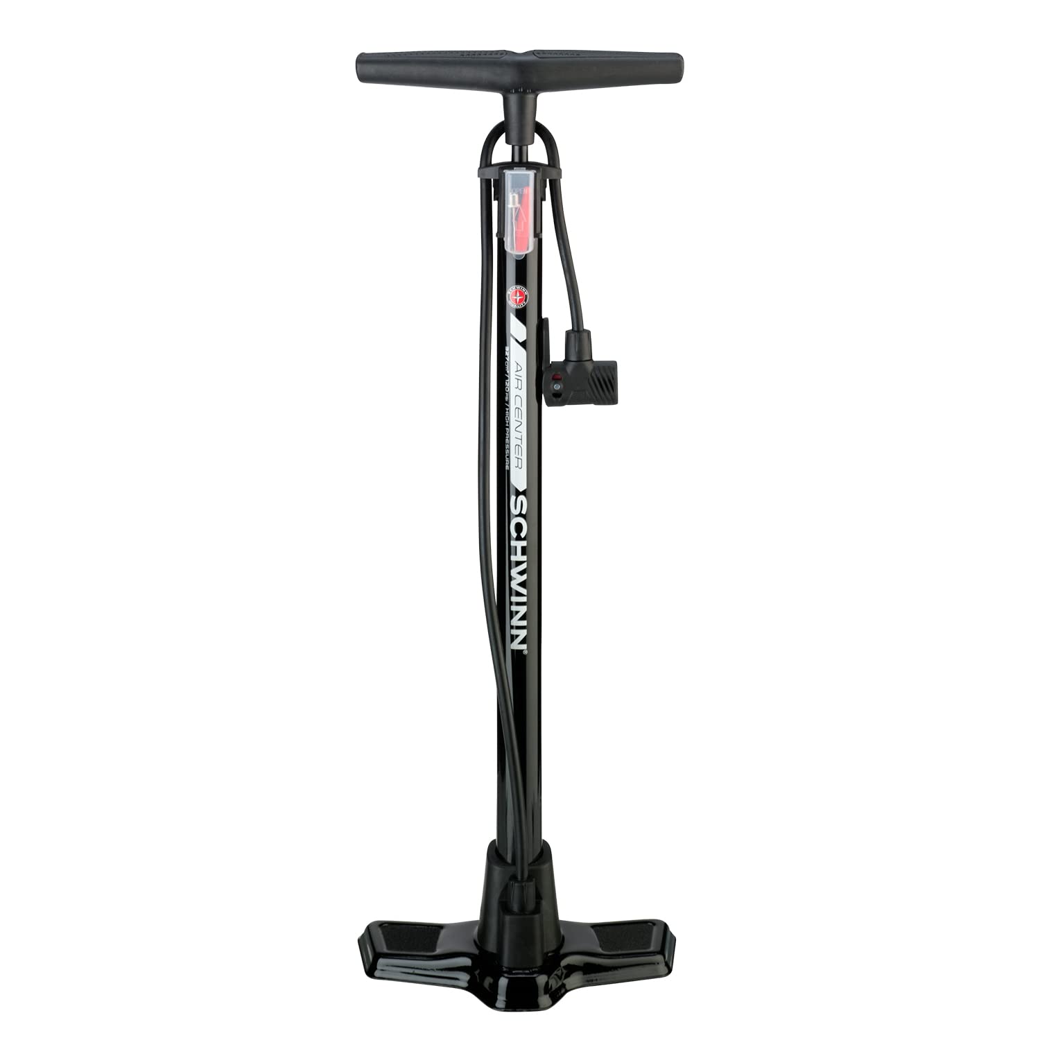 Schwinn Air Center Floor Bike Pump, Pumps 120 Max Psi, Dual Head Fits Schrader And Presta Valve Types, Pressure Gauge Not Includ