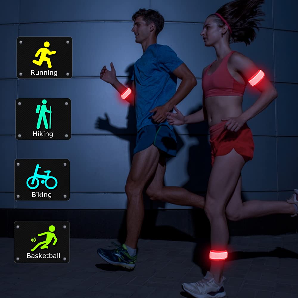Esonstyle 6 Pcs Red Led Light Up Band Slap Bracelets, Night Safety Wrist Band For Cycling Walking Running Concert Camping Outdoo