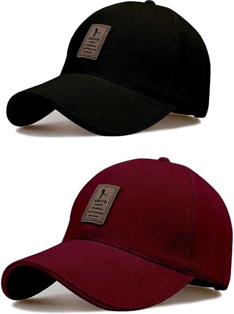 Capiteum Brand Soft Cotton Adjustable Unisex Cap Quick Drying Sun Hat Protection For Men And Women (Freesize) (Maroon Black)