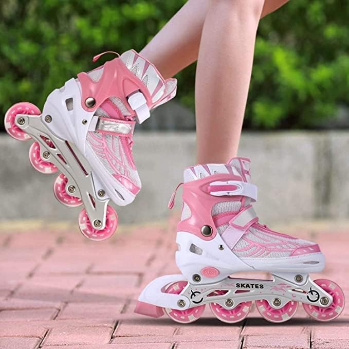 Tekcool 4 Wheels Adjustable Inline Skates Skating Shoes For Boys Kids Girls Skating Shoe Adjustable Roller Blades Age 6 To 15 Ye