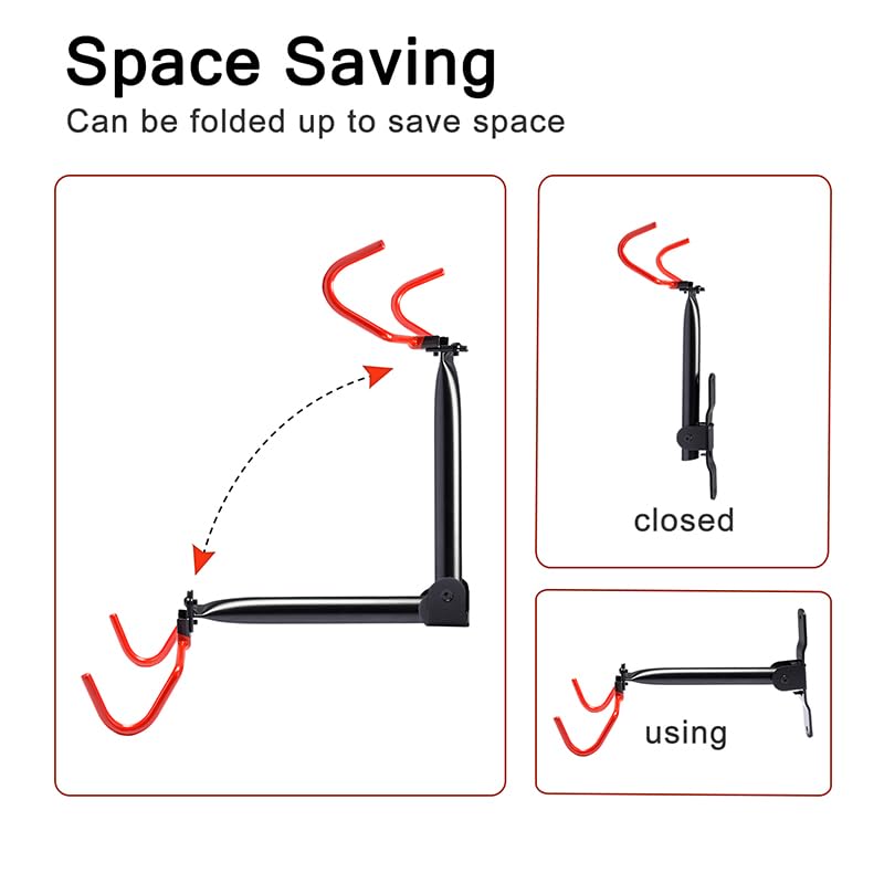 Phunaya Bike Hanger Wall Mount Bike Hook Horizontal Foldable Bicycle Holder Garage Bike Storage Bicycle Hoist Heavy Duty Screws