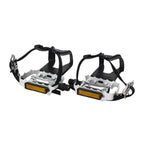 Newsty Bike Pedals With Clips And Straps For Outdoor Cycling And Indoor Stationary Bike 9/16-Inch Spindle Resin/Alloy Bicycle Pe