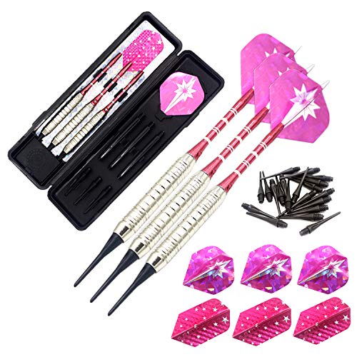 Roobeeo Soft Tip Darts Set For Electronic Dart Board 18/22G Plastic Tip Darts Set With Brass Barrels&Aluminum Shafts, 6 Flights 