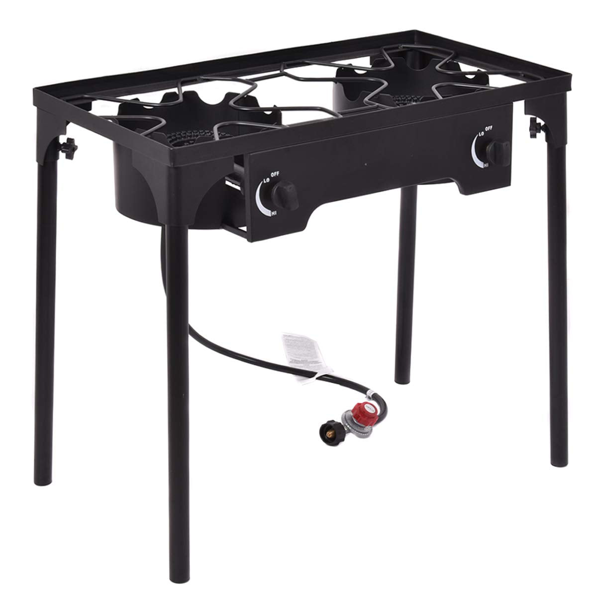 Happygrill Camping Stove Outdoor, High Pressure 2 Burner Propane Gas Camp Stove W/Detachable Legs, 150,000-Btu Output, 0-20 Psi
