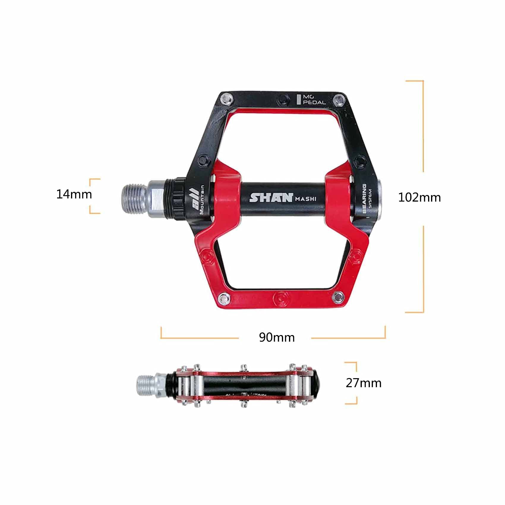 Black Red 528 Shanmashi Mountain Bike Mtb Pedals Aluminium Bicycle Bmx Flat Pedal With Removable Non-Slip Studs 9/16