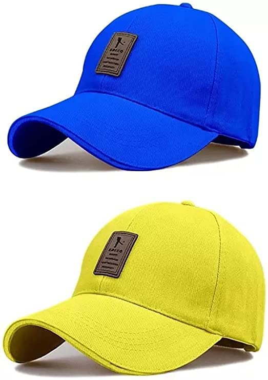 Selloria Brand A Soft Cotton Adjustable Unisex Cap Quick Drying Sun Hat Protection For Men And Women (Freesize) (Blue & Yellow)