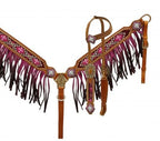 Showman Ombre Fringe Headstall And Breast Collar Set With Beaded Cross Inlay (Pink)