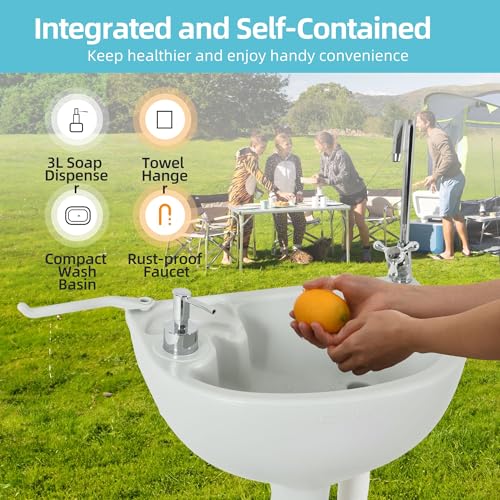 Yitamotor Dual Use Portable Sink 17L Camping Hand Washing Station With Towel Holder, Soap Dispenser, Foot Operated, Hand Wash Ba