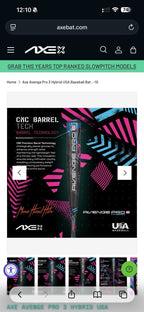 Axe Avenge Pro Hybrid (-10) USA Baseball Bat 28”/18oz – Brand New!