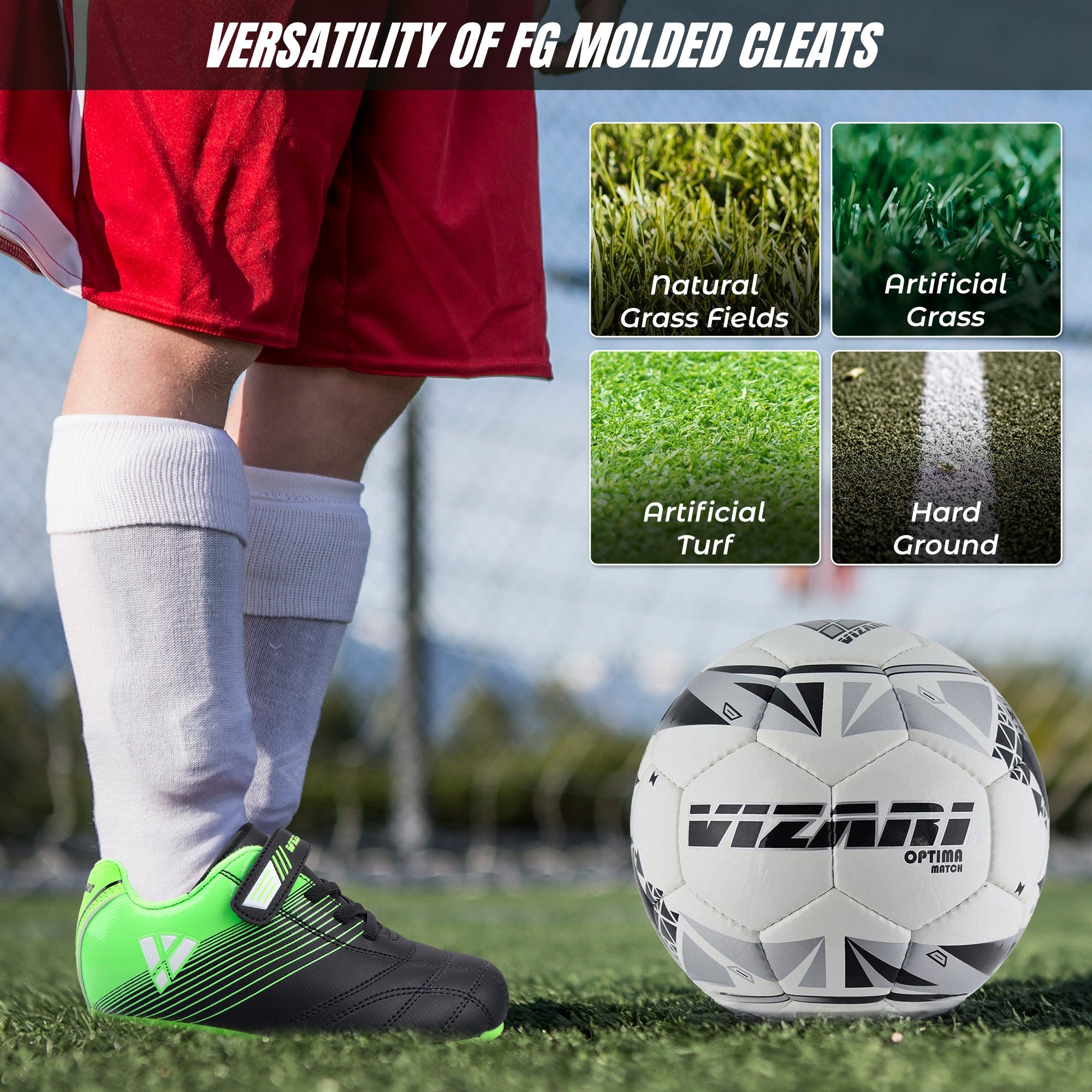 Loma Velcro Firm Ground Soccer Cleats - Black/Green - Vizari Sports