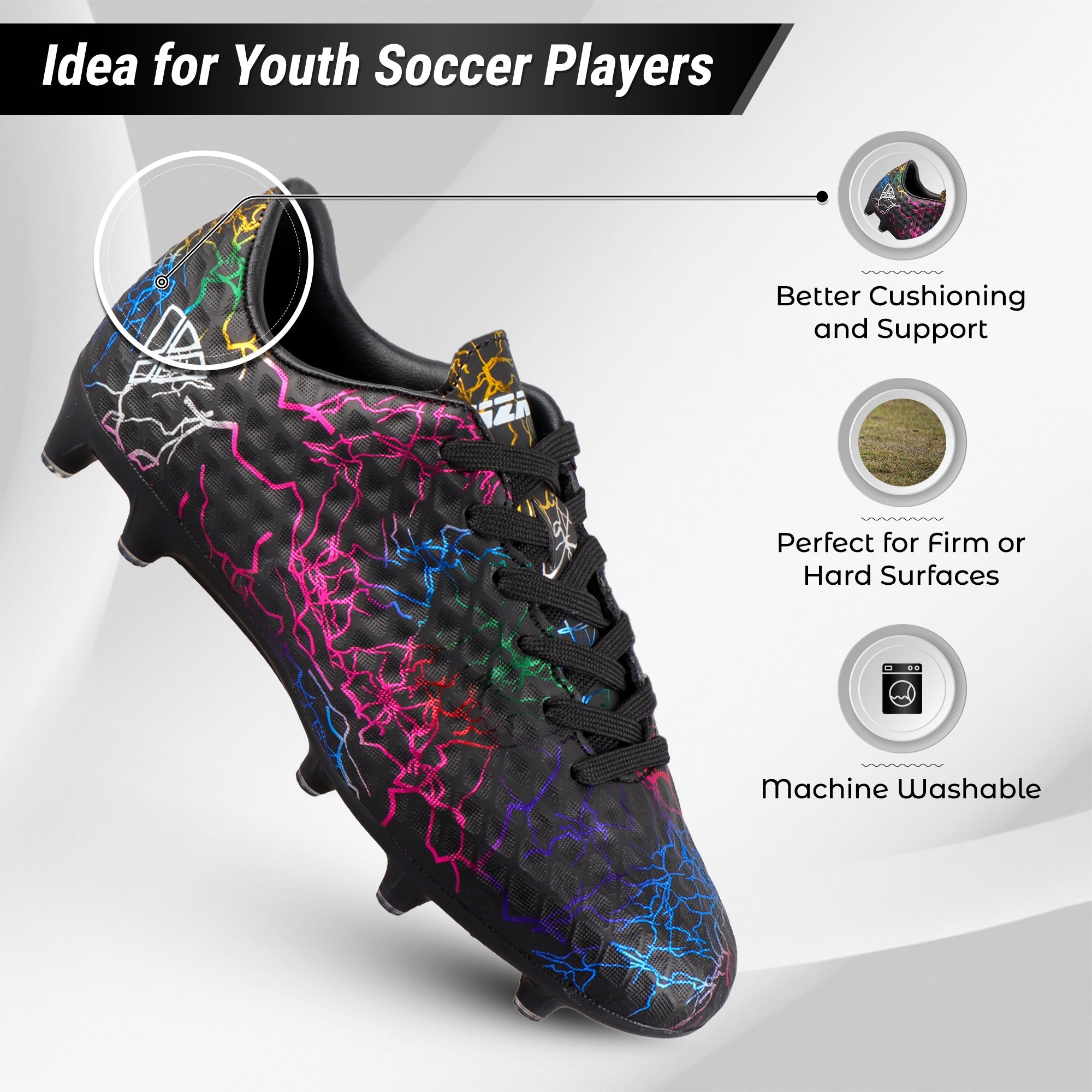 Zodiac JR. Firm Ground Soccer Shoes -Black - Vizari Sports