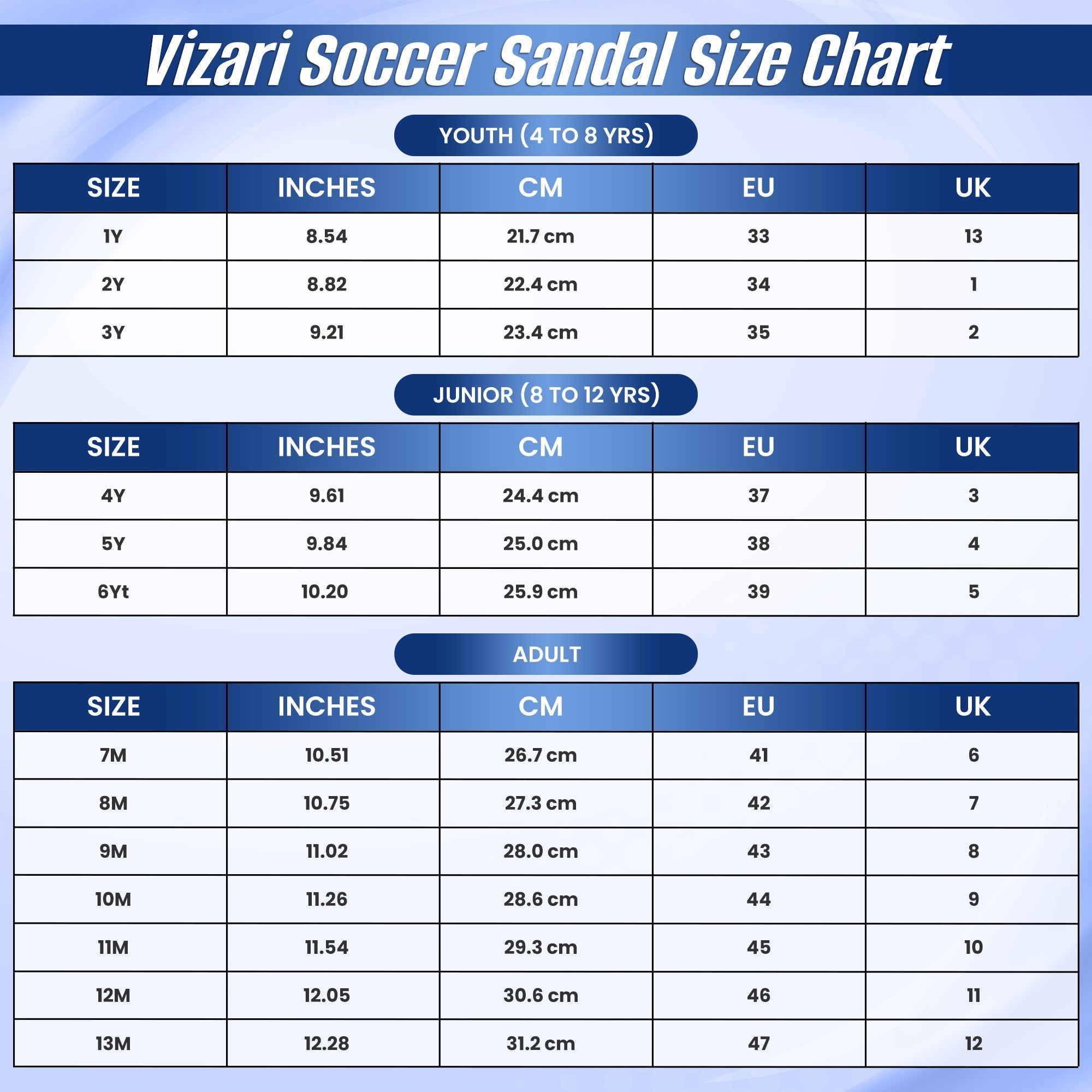 Youth Soccer Slide Sandals-Blue - Vizari Sports
