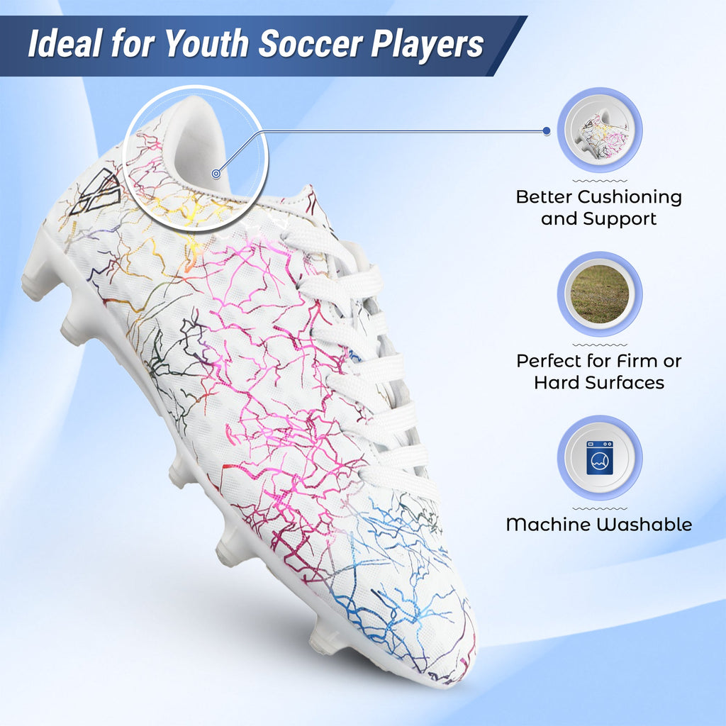 Vizari Zodiac Junior Kids Firm Ground (FG) Soccer Cleats -White, Youth Sizes 8C