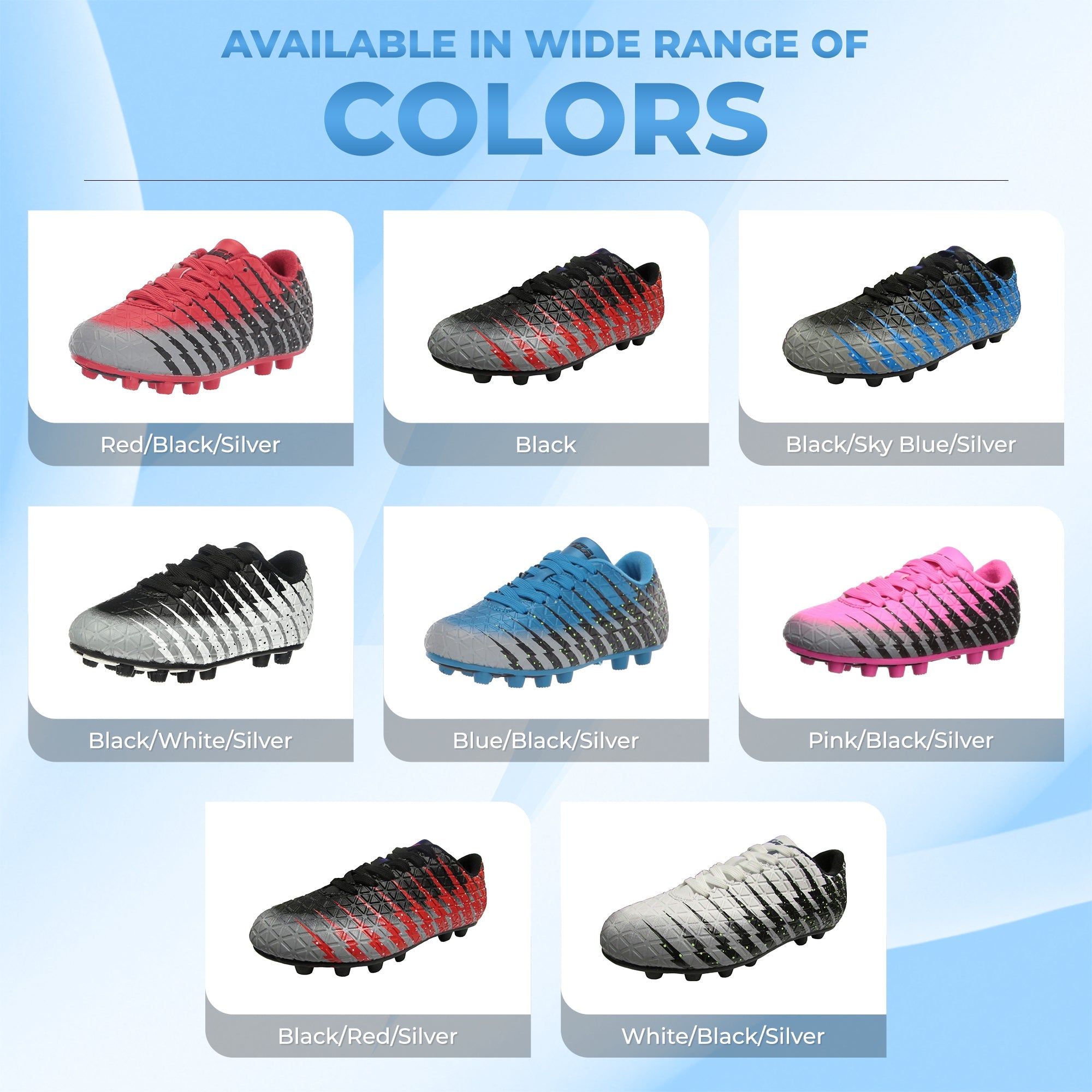 Bolt Firm Ground Soccer Shoes -Black/Sky/Silver - Vizari Sports
