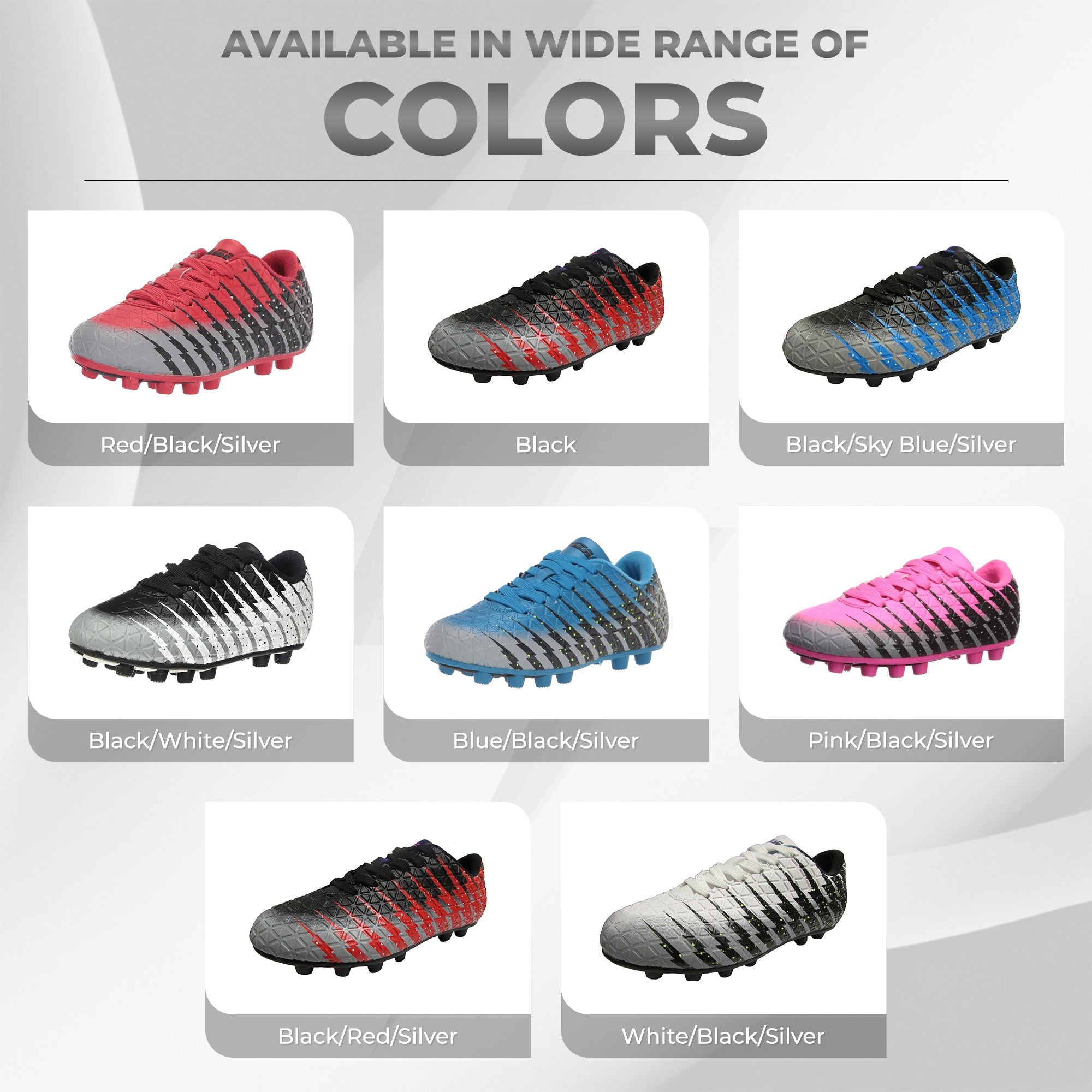 Bolt Firm Ground Soccer Shoes -Black/White/Silver - Vizari Sports