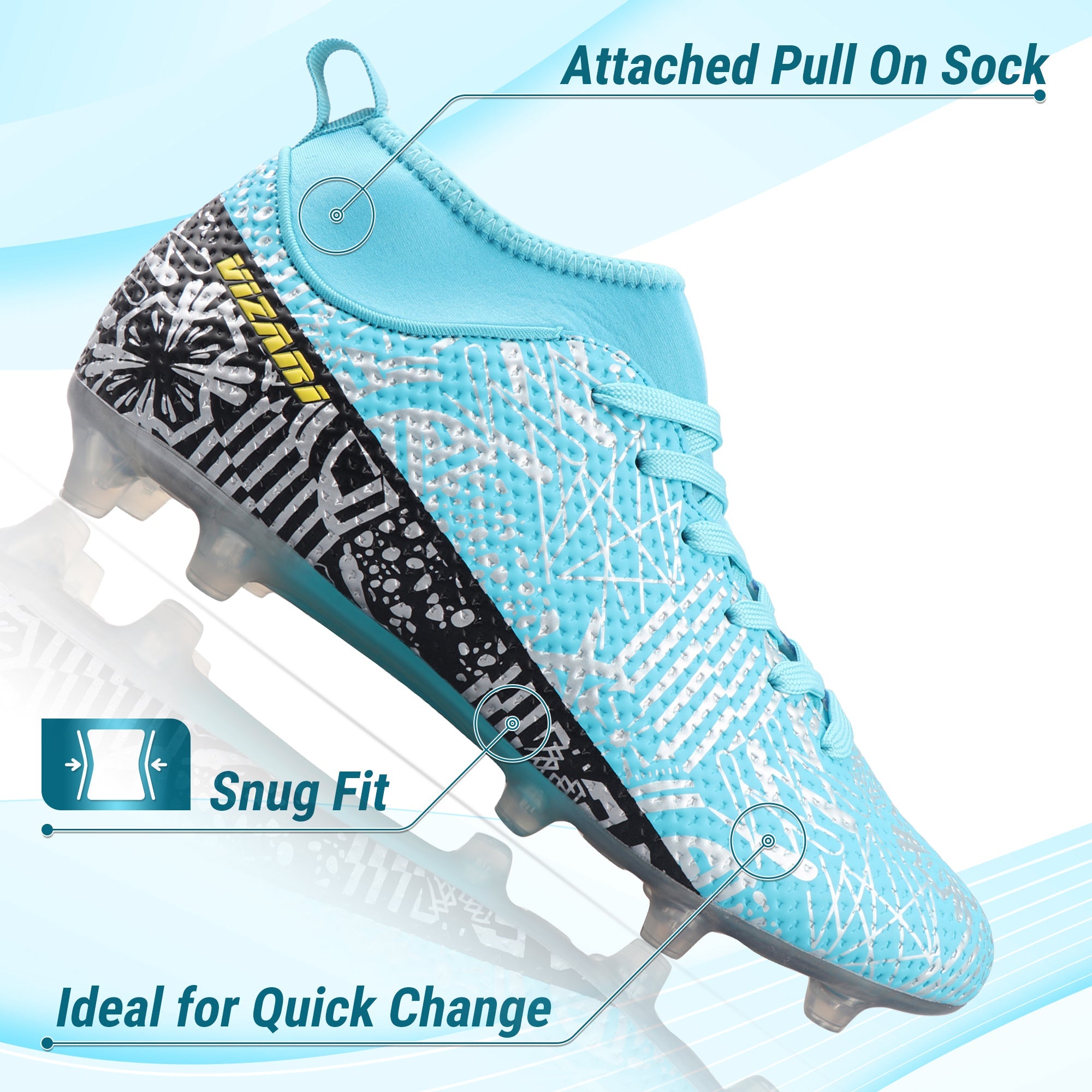 Saco Mid-Cut Adult Firm Ground Soccer Cleats - Mint/Black - Vizari Sports
