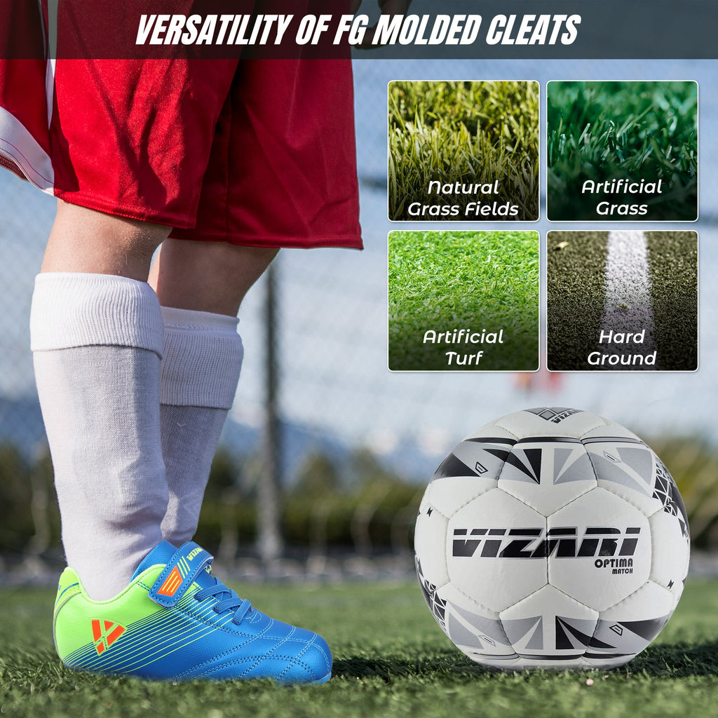 Vizari Sports Loma Velcro Youth Firm Ground Soccer Cleats - Blue/Green
