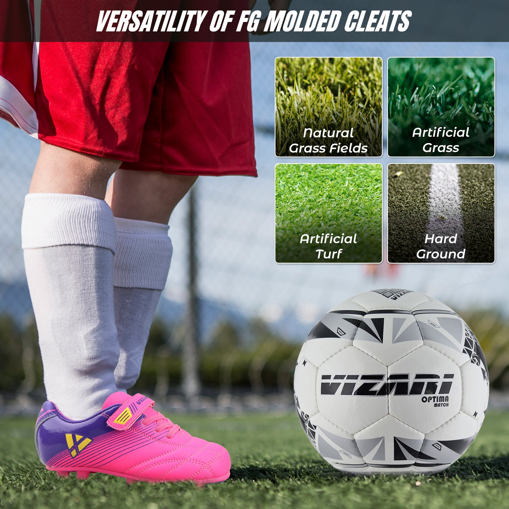 Vizari Loma Velcro Firm Ground Soccer Cleats - PInk/Purple