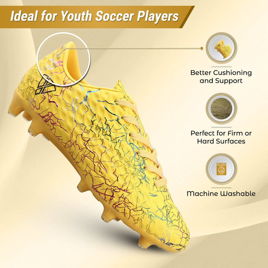 Vizari Zodiac Junior Kids Firm Ground (FG) Soccer Cleats -Yellow, Youth Sizes 8C