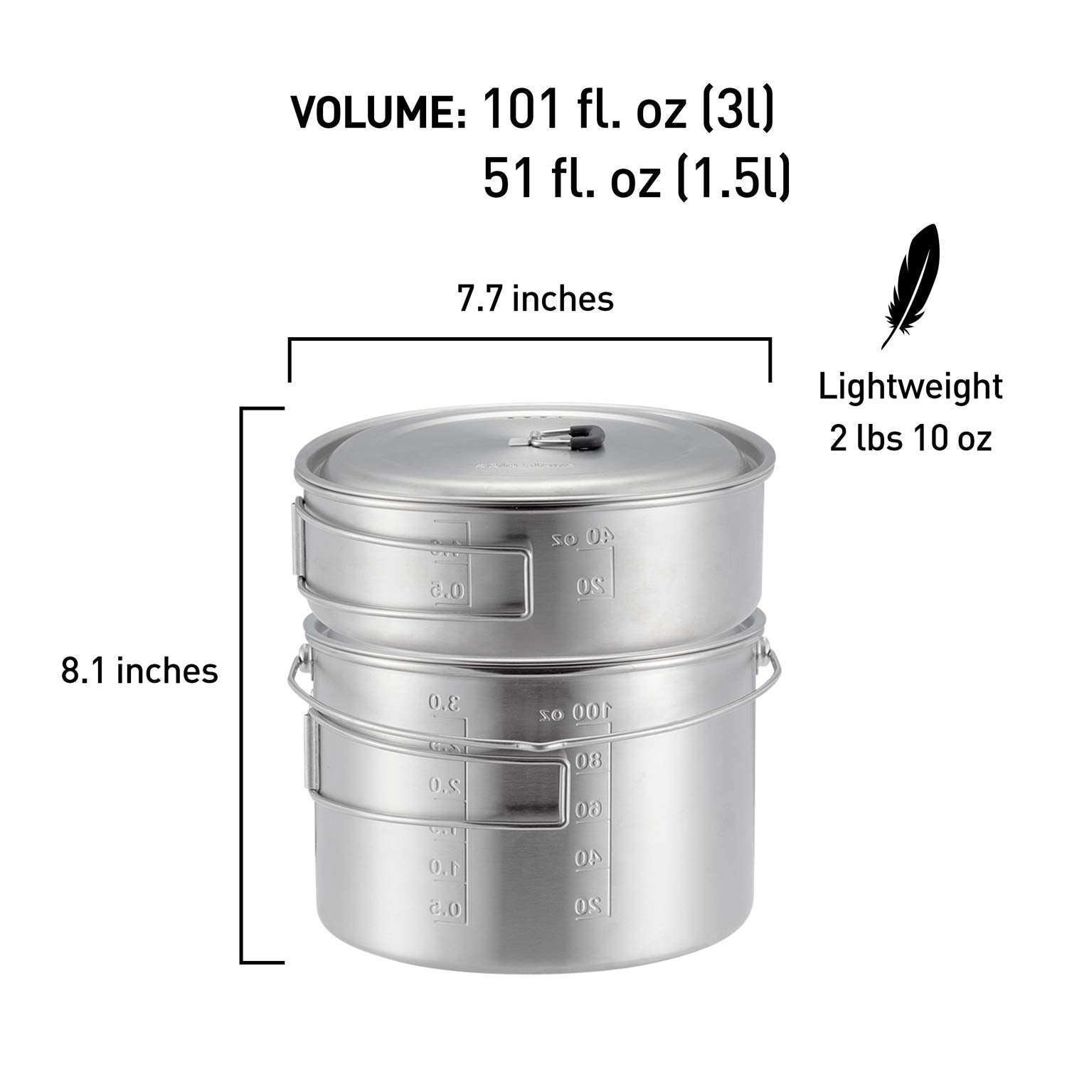 Solo Stove 2 Pot Set: Stainless Steel Companion Pot Set For Solo Stove Campfire. Great For Backpacking, Camping, Survival