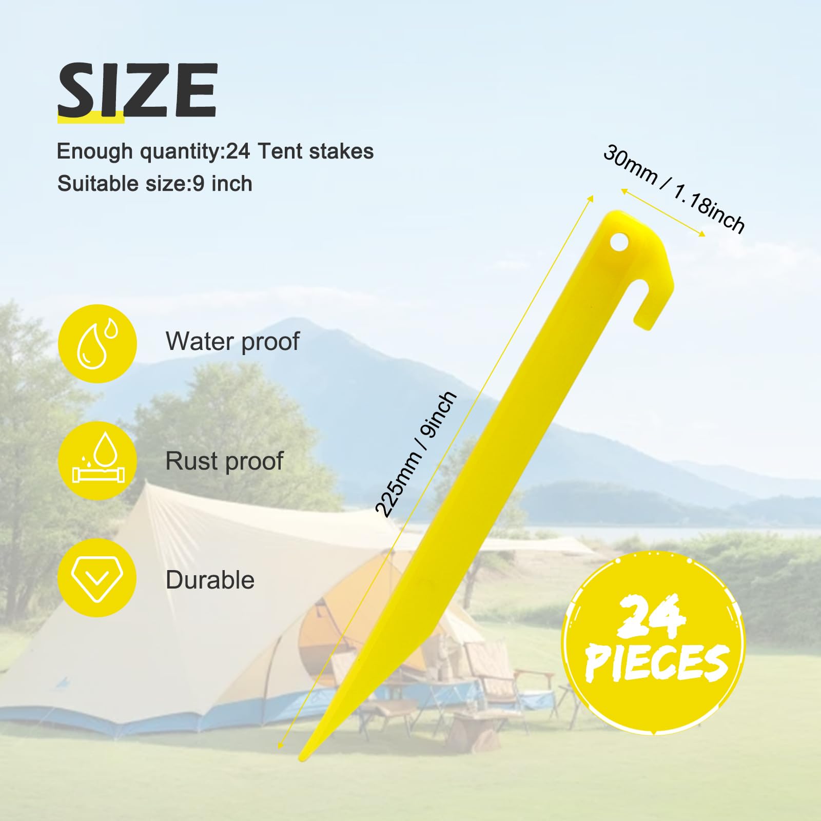 Gdlpzm 24Pcs Plastic Tent Pegs Durable Spike Hook Awning Camping Caravan Pegs Accessory
