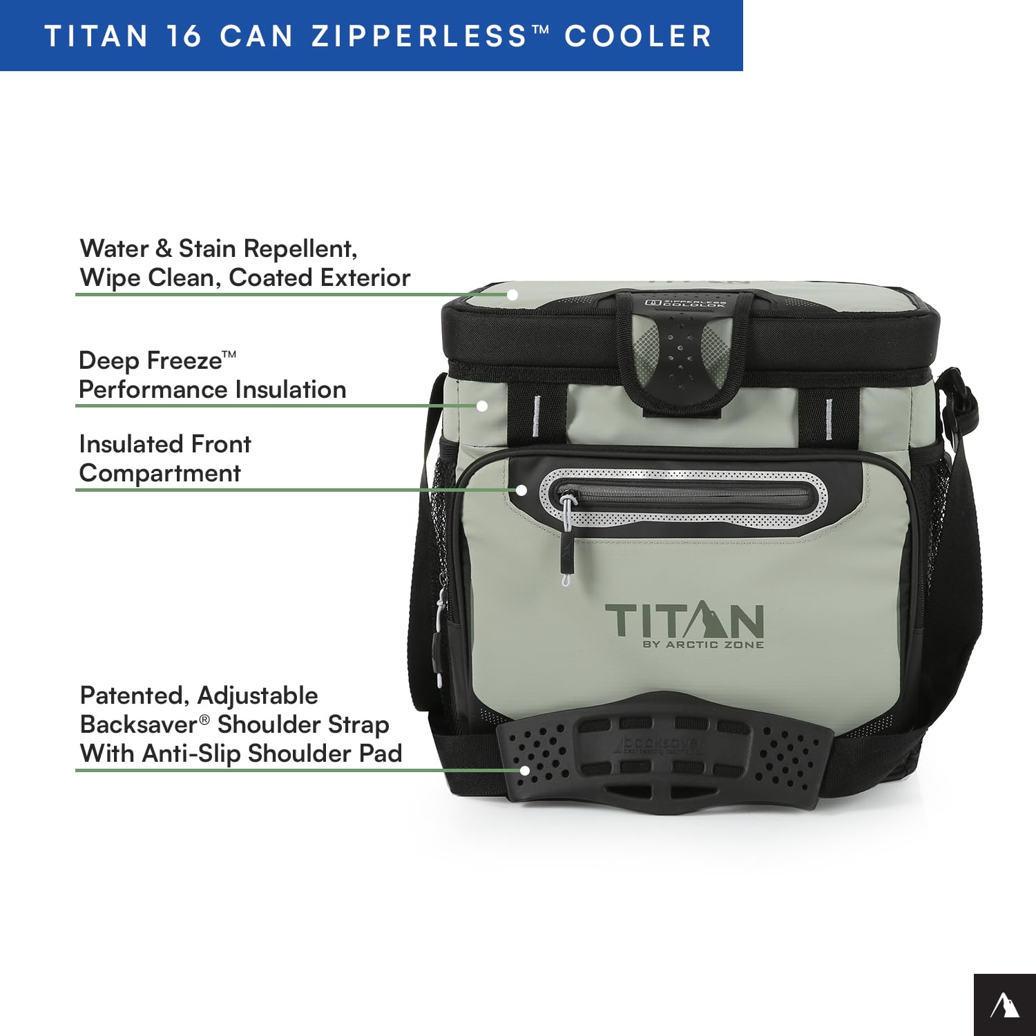 Titan by Arctic Zone 16 Can Zipperless Soft Cooler with HardBody Liner, Seagrass