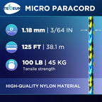 Teceum Micro Paracord - Aquatica - 1.18 Mm X 125 Ft - Micro Utility Cord - Thin Braided Paracord Rope Nylon Polyester - Wind Chi