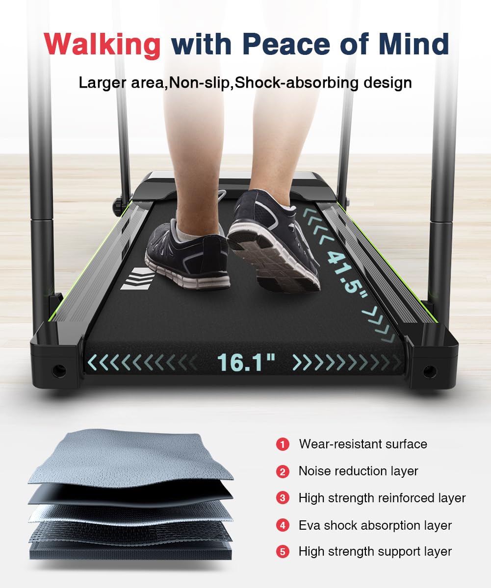 Redliro Walking Treadmill With Long Handrail For Balance, Recovery Fitness Exercise Machine Foldable For Home Use With Holder Fo