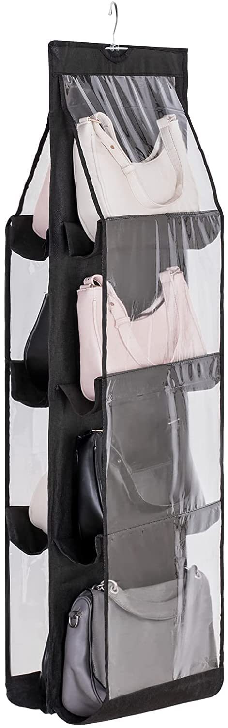 Moujkmer Hanging Purse Organizer, 8 Pocket Handbag Hanging Purse Organizer With 360 Degree Swivel Hook For Home Closet, Bedroom