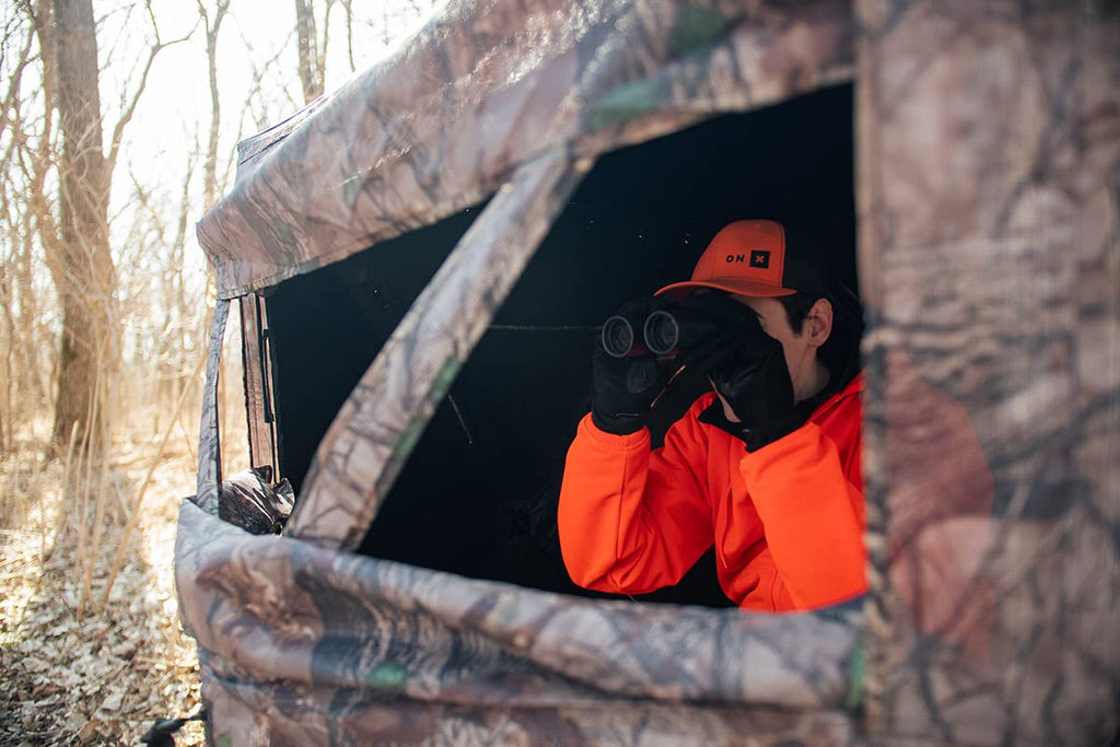 Muddy Outdoors Hunting Easy Set-Up Portable Concealable Black-Backed Water Resistant Epic Camo Prevue Ground Blind, 2-Person