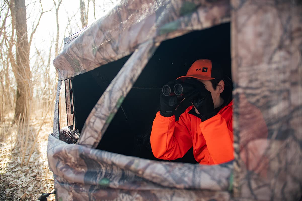 Muddy Outdoors Hunting Easy Set-Up Portable Concealable Black-Backed Water Resistant Epic Camo Prevue Ground Blind, 2-Person